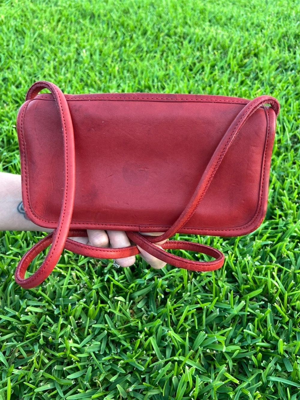 Vintage Red Leather Coach zipper pouch Crossbody Bag